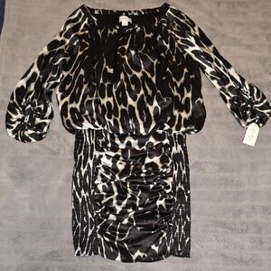 Jessica Simpson Black and Gray (silver) Long Sleeve Dress Size 10